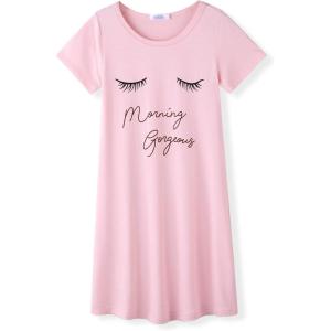 Arshiner Girls Nightgowns Summer Soft Cute Cartoon Print Pajama Sleep Dress for Kids 4-12 Years(A Pastel Pink/ Eyelash)