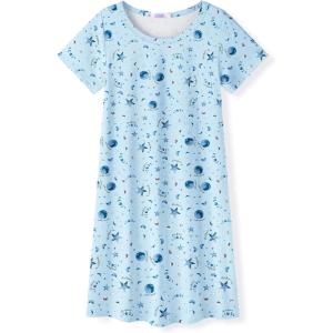 Arshiner Girls Nightgowns Summer Soft Cute Cartoon Print Pajama Sleep Dress for Kids 4-12 Years(Blue Star)
