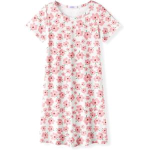 Arshiner Girls Nightgowns Summer Soft Cute Cartoon Print Pajama Sleep Dress for Kids 4-12 Years(Peach Flower)