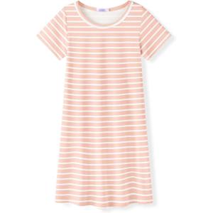Arshiner Girls Nightgowns Summer Soft Cute Cartoon Print Pajama Sleep Dress for Kids 4-12 Years(Pink White Stripe)