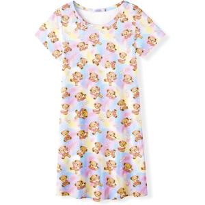 Arshiner Girls Nightgowns Summer Soft Cute Cartoon Print Pajama Sleep Dress for Kids 4-12 Years(Tie Dye Teddy)