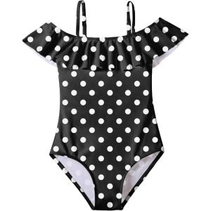 Arshiner Girls One Piece Swimsuits Ruffle Bathing SuitsTeen Girl Off Shoulder Swimwear4-12 Years