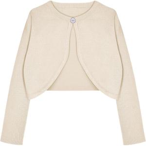 Arshiner Girls Open Front Shrug Cardigan Kids Children Knit Long Sleeve Bolero with Button Closure(Beige)
