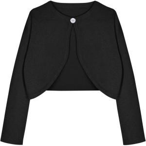 Arshiner Girls Open Front Shrug Cardigan Kids Children Knit Long Sleeve Bolero with Button Closure(Black)