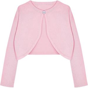 Arshiner Girls Open Front Shrug Cardigan Kids Children Knit Long Sleeve Bolero with Button Closure(Light Pink)