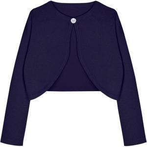 Arshiner Girls Open Front Shrug Cardigan Kids Children Knit Long Sleeve Bolero with Button Closure(Navy Blue)