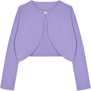 Arshiner Girls Open Front Shrug Cardigan Kids Children Knit Long Sleeve Bolero with Button Closure(Purple)