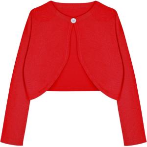 Arshiner Girls Open Front Shrug Cardigan Kids Children Knit Long Sleeve Bolero with Button Closure(Red)
