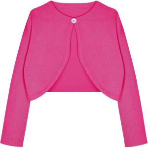 Arshiner Girls Open Front Shrug Cardigan Kids Children Knit Long Sleeve Bolero with Button Closure(Rose Red)