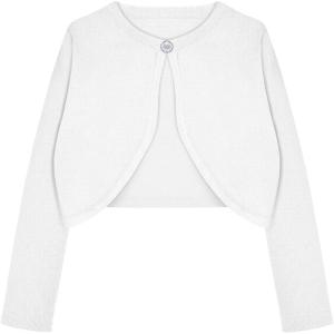 Arshiner Girls Open Front Shrug Cardigan Kids Children Knit Long Sleeve Bolero with Button Closure(White)