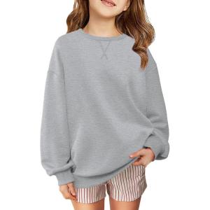 Arshiner Girls Oversized Striped Crewneck Sweatshirt Long Sleeve Color Block Pullover Tops Fall Casual Clothes 5-14 Years(Grey)