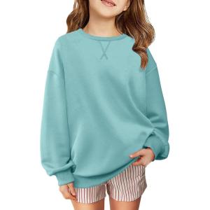 Arshiner Girls Oversized Striped Crewneck Sweatshirt Long Sleeve Color Block Pullover Tops Fall Casual Clothes 5-14 Years(Light Green)