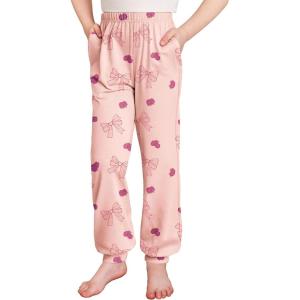 Arshiner Girls Pajama Pants Kids Plaid Pj Pants Comfy Lounge Sleepwear Bottoms with Pockets(Bow-pink)