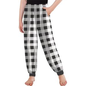 Arshiner Girls Pajama Pants Kids Plaid Pj Pants Comfy Lounge Sleepwear Bottoms with Pockets(Plaid-black & White)