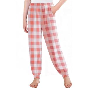 Arshiner Girls Pajama Pants Kids Plaid Pj Pants Comfy Lounge Sleepwear Bottoms with Pockets(Plaid-pink & White)