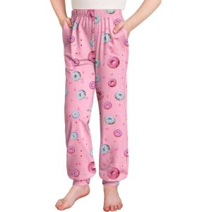 Arshiner Girls Pajama Pants Kids Plaid Pj Pants Comfy Lounge Sleepwear Bottoms with Pockets(Printed-donut on Pink)