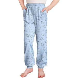 Arshiner Girls Pajama Pants Kids Plaid Pj Pants Comfy Lounge Sleepwear Bottoms with Pockets(Printed-kitten Hearts on Light Blue)