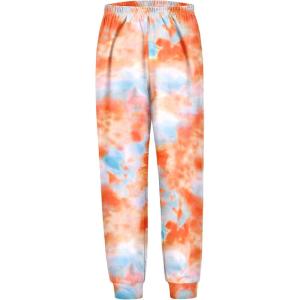 Arshiner Girls Pajama Pants Kids Plaid Pj Pants Comfy Lounge Sleepwear Bottoms with Pockets(Tie Dye-orange Blue)