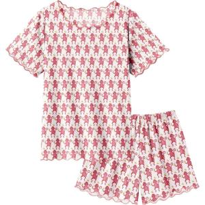 Arshiner Girls Pajama Set Short Sleeve Lounge Set Soft Shirring Summer Sleepwear Pj Sets(Monkey)