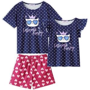 Arshiner Girls Pajamas Set Short Sleeve Pjs Sleepwear 3PCS Summer Lounge Sets Nightwear(Cat)