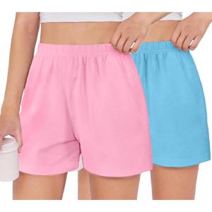 Arshiner Girls Pajamas Shorts Casual Summer Lounge Sleep Pj 2-Pack Plaid Shorts Beach Bottoms(Pink & Blue)