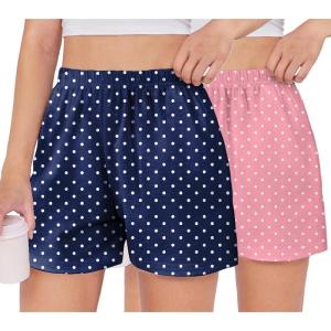 Arshiner Girls Pajamas Shorts Casual Summer Lounge Sleep Pj 2-Pack Plaid Shorts Beach Bottoms(Pink & Blue Polka Dots)