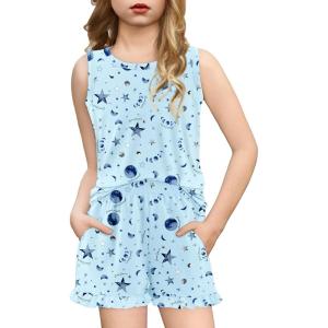 Arshiner Girls Pajamas Summer Ruffle Sleepwear Cute Tank Top and Shorts Set Pjs Outfit(Light Blue Starry Sky)