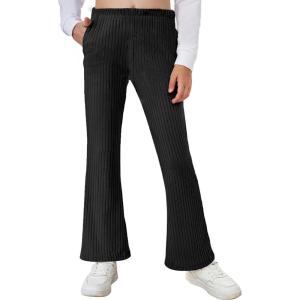 Arshiner Girls Print Flare Leggings Kids Elastic High Waisted Bell Bottoms Yoga Pants with Pockets(Black)