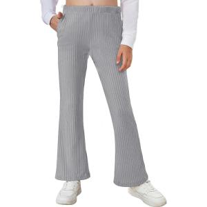 Arshiner Girls Print Flare Leggings Kids Elastic High Waisted Bell Bottoms Yoga Pants with Pockets(Grey)