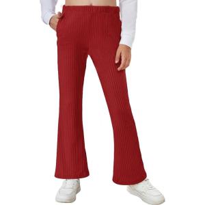 Arshiner Girls Print Flare Leggings Kids Elastic High Waisted Bell Bottoms Yoga Pants with Pockets(Red)