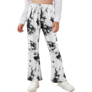 Arshiner Girls Print Flare Leggings Kids Elastic High Waisted Bell Bottoms Yoga Pants with Pockets(Tie Dye-black&white)