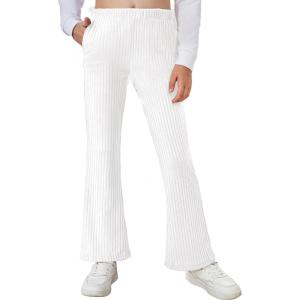 Arshiner Girls Print Flare Leggings Kids Elastic High Waisted Bell Bottoms Yoga Pants with Pockets(White)