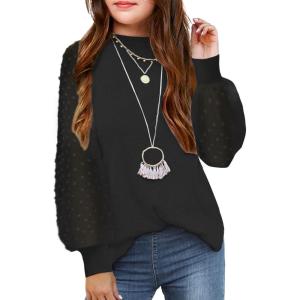 Arshiner Girls Puff Long Sleeve Sweaters Crewneck Lace Polka Dot Casual Knit Tops Pullover Jumper Outwear for Kids(Black)