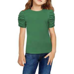 Arshiner Girls Puff Short Sleeve Shirts Summer Ribbed Knit Crewneck T Shirt Tops Tee Blouse(Green)