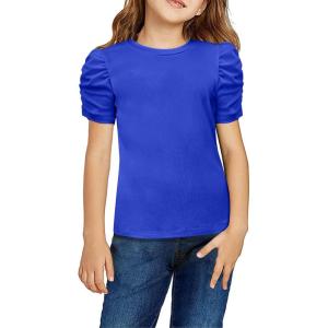 Arshiner Girls Puff Short Sleeve Shirts Summer Ribbed Knit Crewneck T Shirt Tops Tee Blouse(Royal Blue)