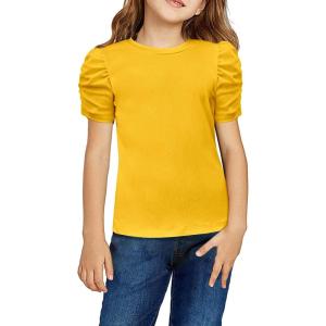 Arshiner Girls Puff Short Sleeve Shirts Summer Ribbed Knit Crewneck T Shirt Tops Tee Blouse(Yellow)