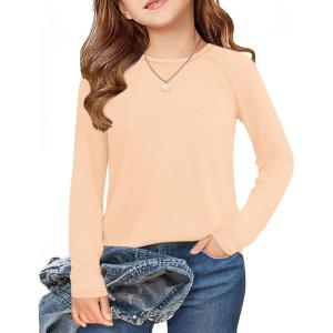 Arshiner Girls Raglan Long Sleeve Shirts Crew Neck Soft Casual Tunic Tops Kids Girls Basic Tees Blouses(Apricot)