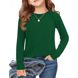 Arshiner Girls Raglan Long Sleeve Shirts Crew Neck Soft Casual Tunic Tops Kids Girls Basic Tees Blouses(Green)