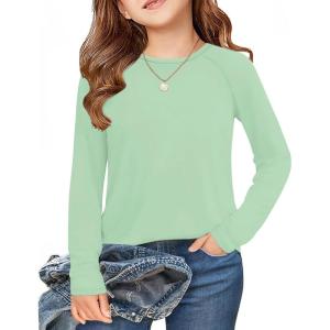 Arshiner Girls Raglan Long Sleeve Shirts Crew Neck Soft Casual Tunic Tops Kids Girls Basic Tees Blouses(Light Green)