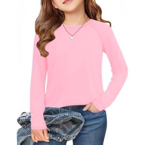Arshiner Girls Raglan Long Sleeve Shirts Crew Neck Soft Casual Tunic Tops Kids Girls Basic Tees Blouses(Pink)