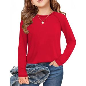 Arshiner Girls Raglan Long Sleeve Shirts Crew Neck Soft Casual Tunic Tops Kids Girls Basic Tees Blouses(Red)