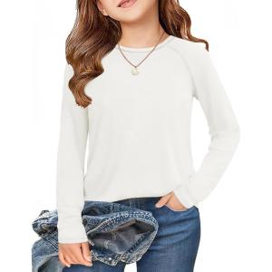 Arshiner Girls Raglan Long Sleeve Shirts Crew Neck Soft Casual Tunic Tops Kids Girls Basic Tees Blouses(White)