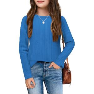 Arshiner Girls Raglan Long Sleeves Shirts Textured Knit Tops for Girls Casual Soft Kids Loose Blouse Tee(Blue)