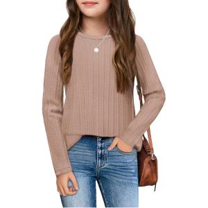 Arshiner Girls Raglan Long Sleeves Shirts Textured Knit Tops for Girls Casual Soft Kids Loose Blouse Tee(Dark Khaki)