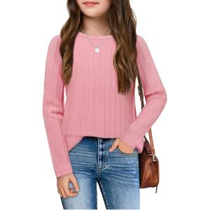 Arshiner Girls Raglan Long Sleeves Shirts Textured Knit Tops for Girls Casual Soft Kids Loose Blouse Tee(Light Pink)
