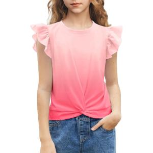 Arshiner Girls Shirt – Short-Sleeve Twist Front T-Shirt for Girls with Cute Flying Sleeves – Summer Blouse Tunic Tee Tops(Tie Dye 1)