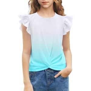 Arshiner Girls Shirt – Short-Sleeve Twist Front T-Shirt for Girls with Cute Flying Sleeves – Summer Blouse Tunic Tee Tops(Tie Dye 2)