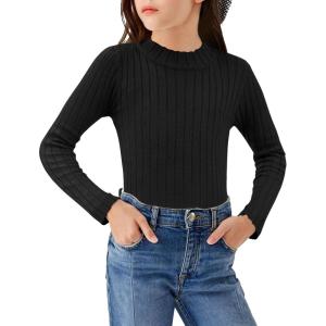 Arshiner Girls Shirts Half Turtleneck Long Sleeve Tops Casual Knitted Slim Fit Pullover Blouse Tee(Black)