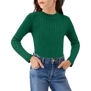 Arshiner Girls Shirts Half Turtleneck Long Sleeve Tops Casual Knitted Slim Fit Pullover Blouse Tee(Forest Green)