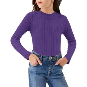 Arshiner Girls Shirts Half Turtleneck Long Sleeve Tops Casual Knitted Slim Fit Pullover Blouse Tee(Purple)